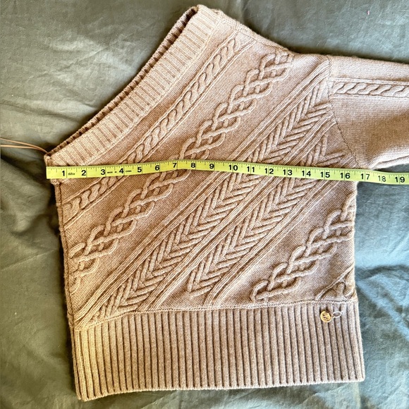 Milly Camel Off Shoulder Sweater S Asymmetrical One Sleeve Cable Knit Cropped - Picture 4 of 4